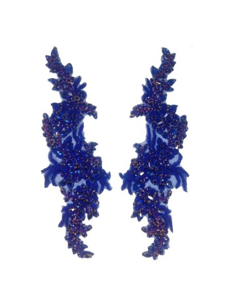Applicazione Strass Sapphire su tulle Blu cm 34,5x10 - 1PA - Decorazioni per abiti