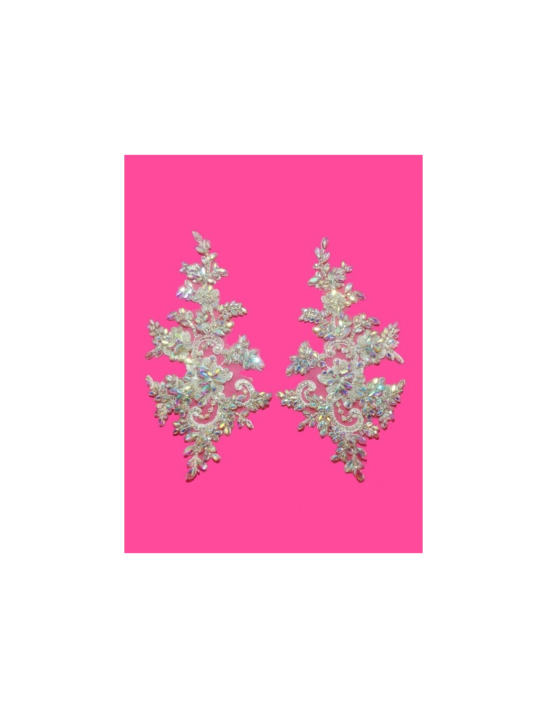Application Strass Aurora Borealis  on white tulle 27.5 cm, x13 - 1PC - DECORATIONS FOR CLOTHES