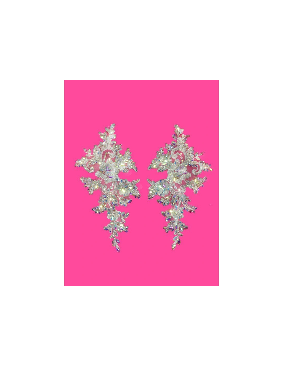 Application Strass Aurora Borealis  on white tulle 27.5 cm, x13 - 1PC - DECORATIONS FOR CLOTHES