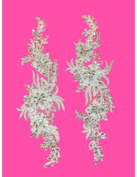 Applicazione Strass Crystal su tulle Bianco cm 40x12 - 1PA - Decorazioni per abiti