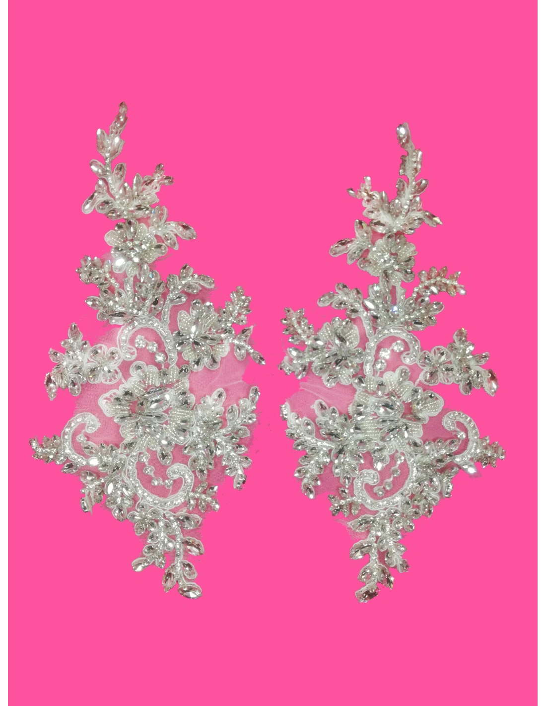 Applicazione Strass Crystal su tulle Bianco cm 29x12 - 1PA - Decorazioni per abiti