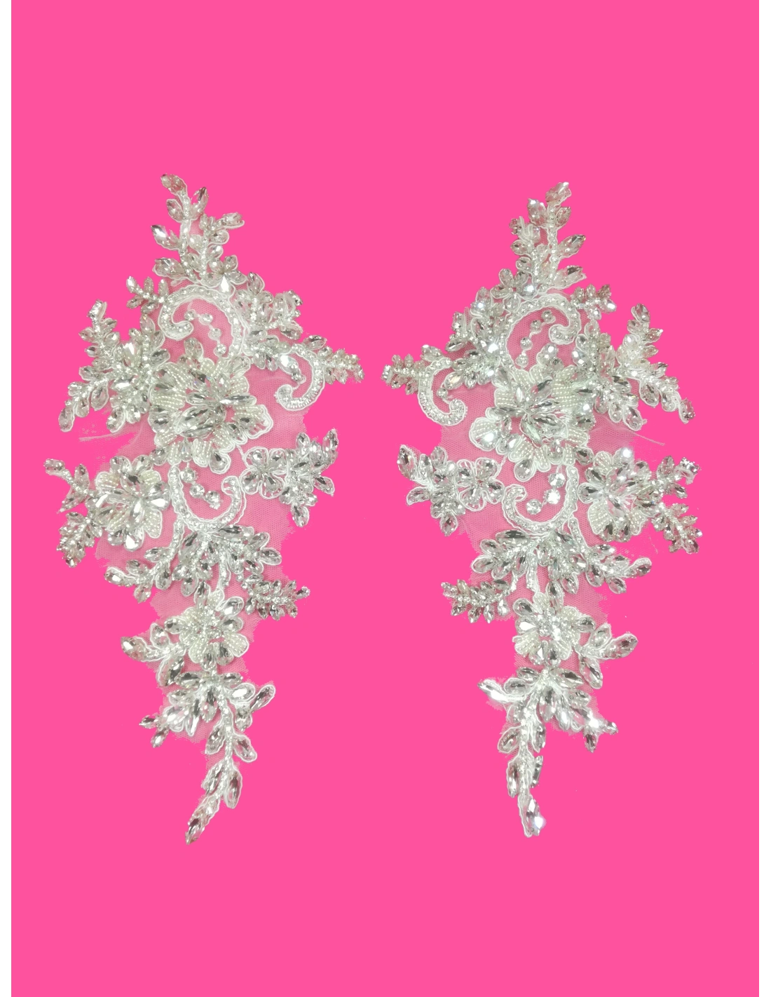 Application Strass Crystal flower on white tulle 29x12 cm - 1PC - DECORATIONS FOR CLOTHES