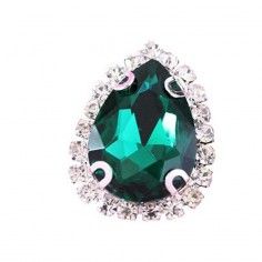 Pietra con castone  Goccia cm 1,8X2,5 Emerald-Silver