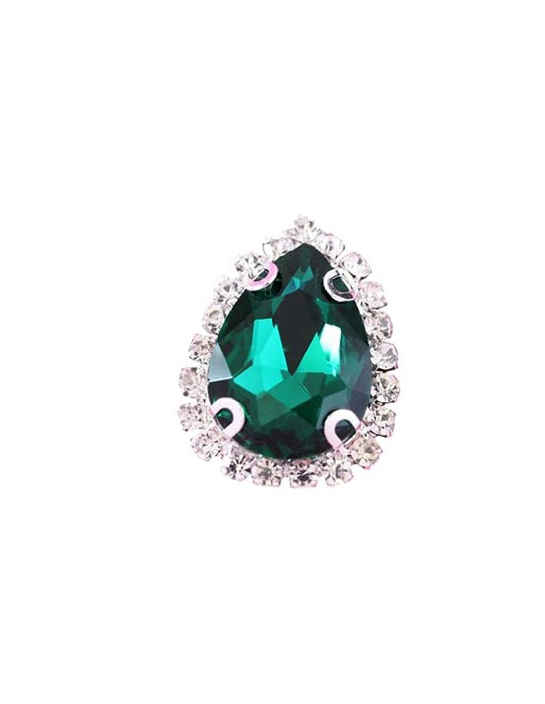 Pietra con castone  Goccia cm 1,8X2,5 Emerald-Silver