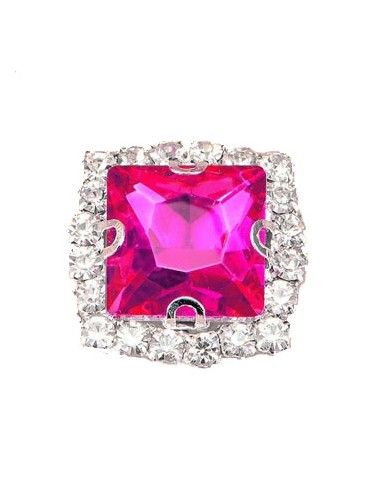 Pietra con castone Quadrata cm 1,8X1,8 Fuchsia-Silver