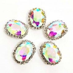 Pietra con castone Ovale cm 1,8X2,3 Crystal Aurora Boreale-Silver 2