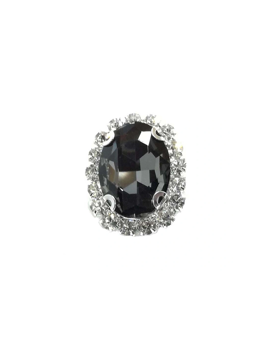 Oval Stone 1.9x2.3 cm Black Diamond-Silver - 1PC - Stones to be sewn with setting
