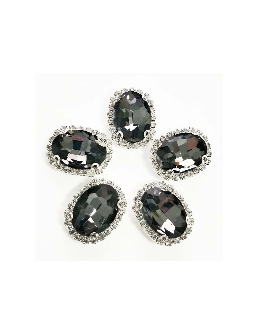 Oval Stone 1.9x2.3 cm Black Diamond-Silver - 1PC - Stones to be sewn with setting