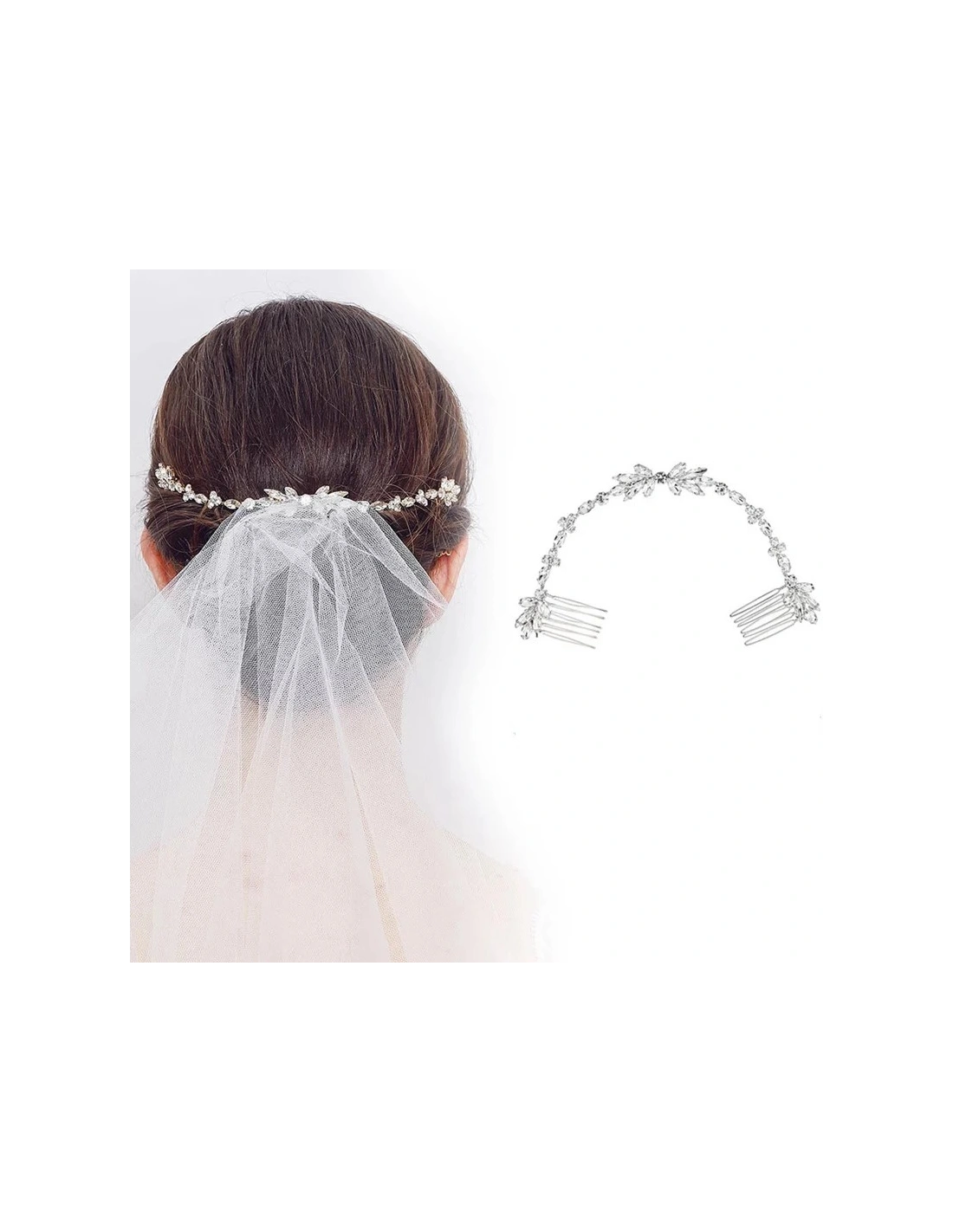 Acconciatura da Sposa cm 22,5x1,5 con pietre incastonate su filo in metallo Silver - 1PZ - Home