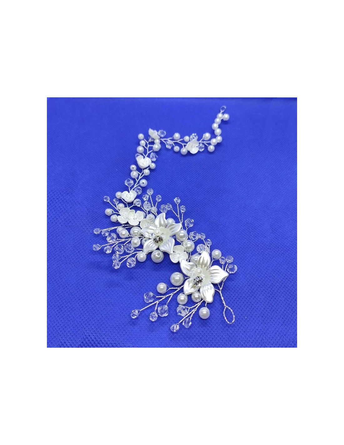 Bridal Hairstyle Strass Pearls Bicon on wire in Silver metal - Hair accessories