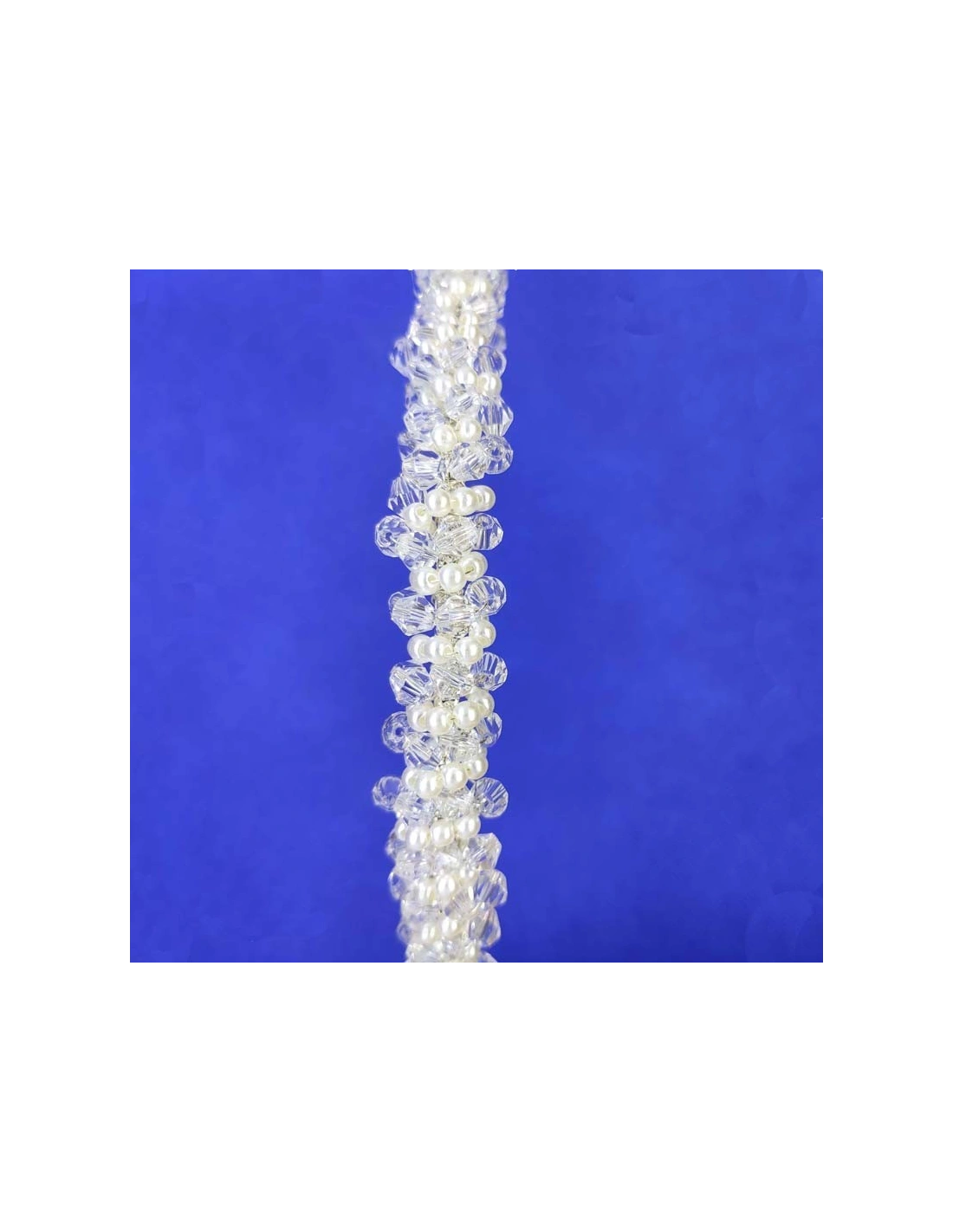 Bridal headband cm 34X3 Strass-Pearls-Bicones on Silver metal wire - Home