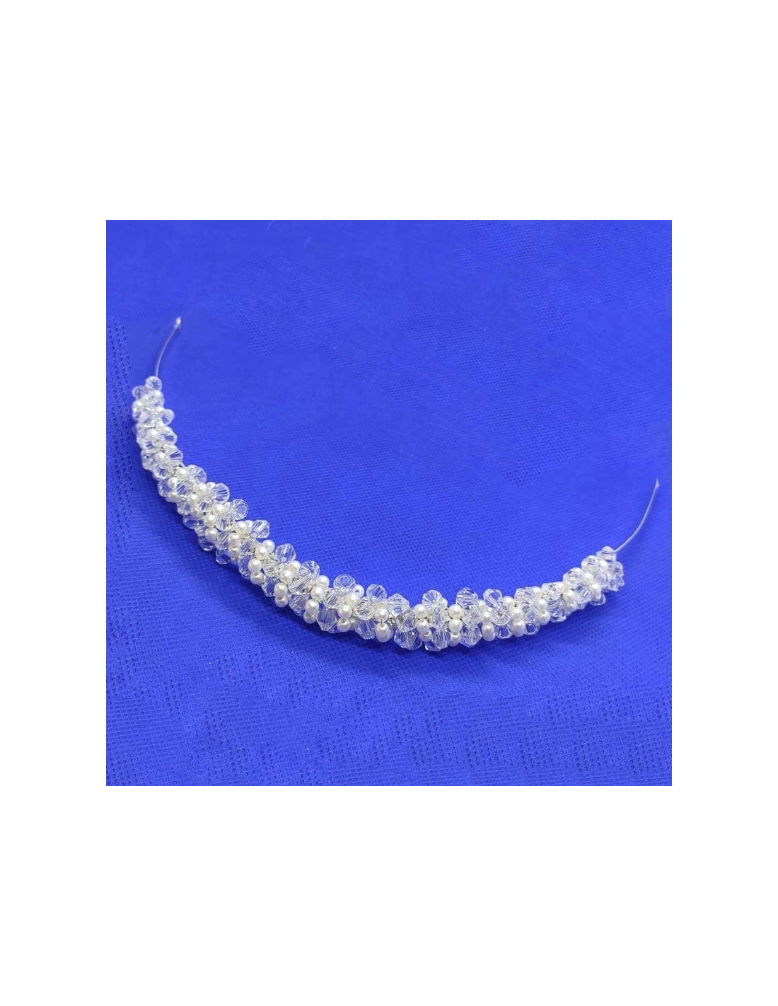 Bridal headband cm 34X3 Strass-Pearls-Bicones on Silver metal wire - Home
