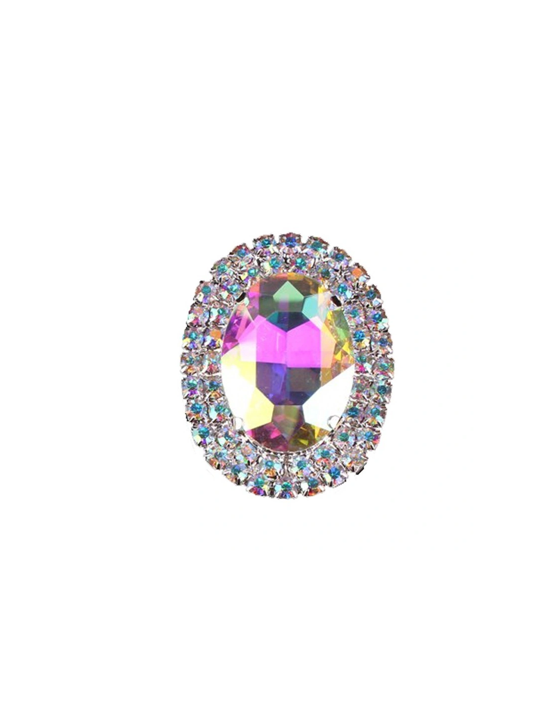 Oval Stone  setting 3,5x4,5 cm Crystal Ab-Silver