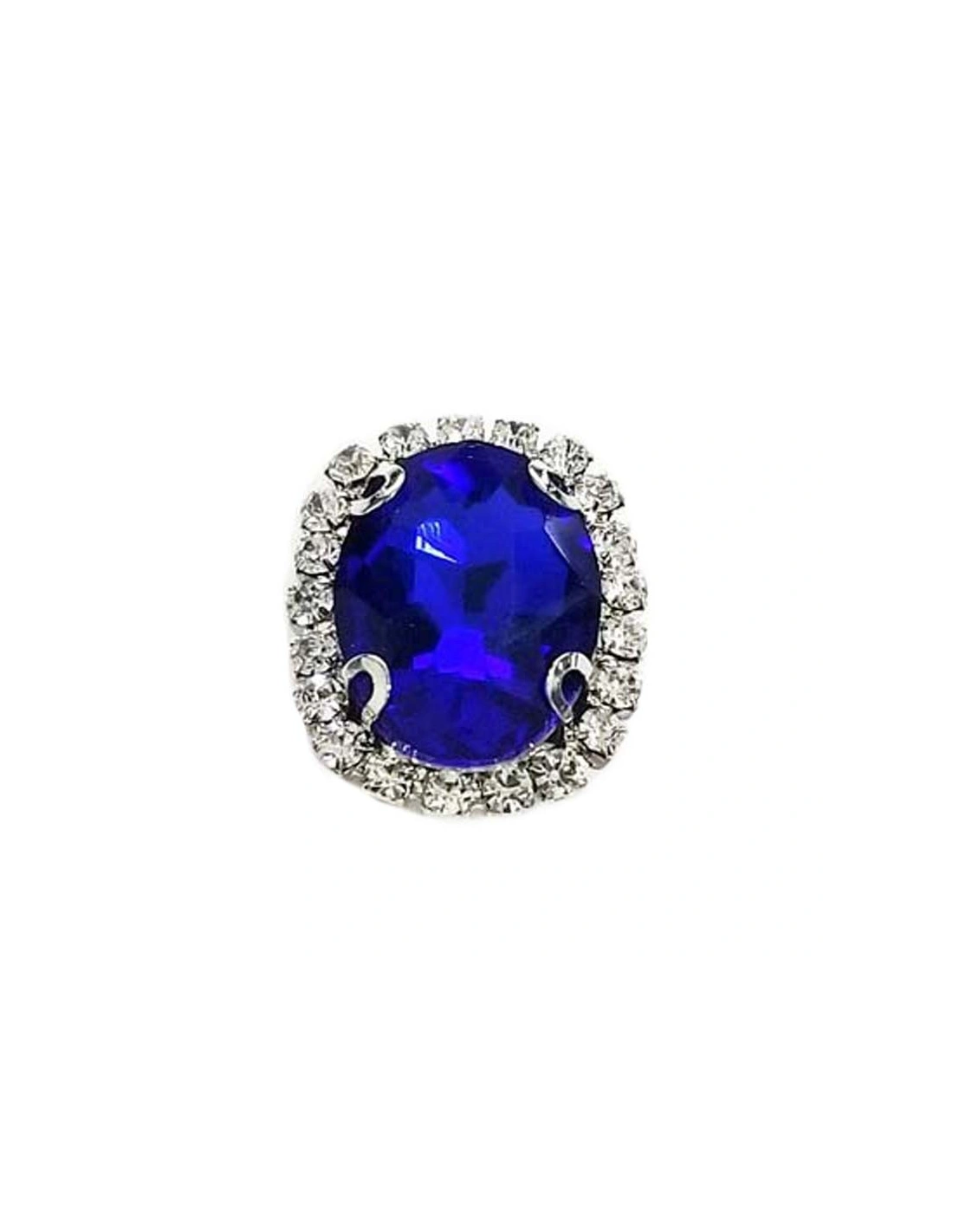 Oval Stone 1.9x2.3 cm Sapphire-Silver - 1PC - Stones to be sewn with setting