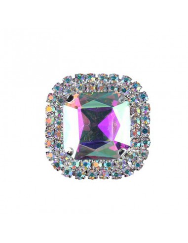 Square Stone setting 3.8X3.8 cm Crystal Aurora Borealis-Silver