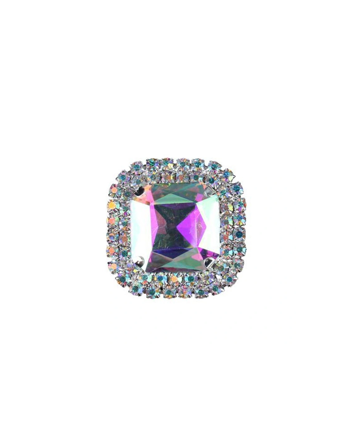 Square Stone setting 3.8X3.8 cm Crystal Aurora Borealis-Silver