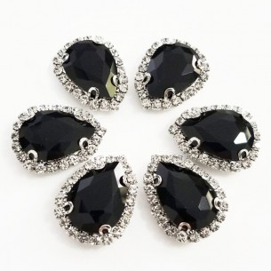 Drop stone setting 1,8X2,5 cm Jet-Silver 2