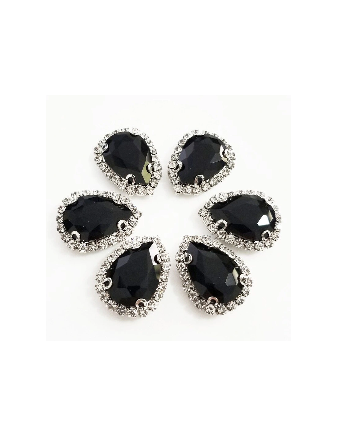 Drop stone setting 1,8X2,5 cm Jet-Silver
