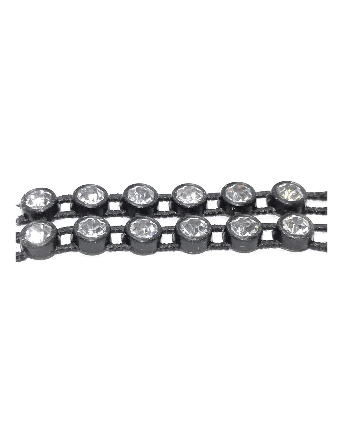 Bordura Strass a 2 Fili su Rete Elastica ss 12 (mm 3,20) Black-Crystal - 1MT - Bordure strass su base plastica
