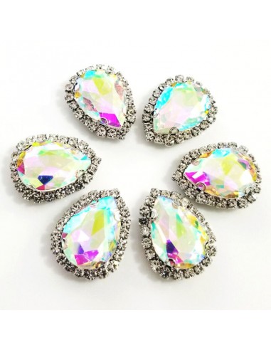 Pietra con castone  Goccia cm 1,8X2,5 Crystal AB-Silver