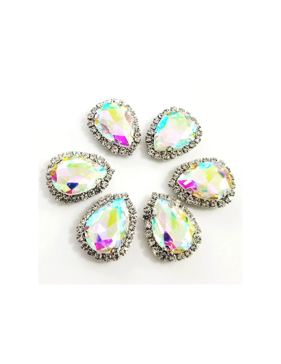 Drop stone setting 1,8X2,5 cm Crystal AB-Silver