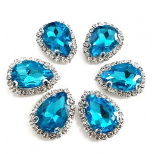 Pietra con castone Goccia cm 2,5X3,5 Aqua-Silver 2