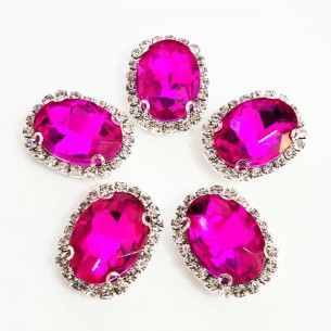 Oval Stone setting 1,8X2,3 cm Fuchsia-Silver 2