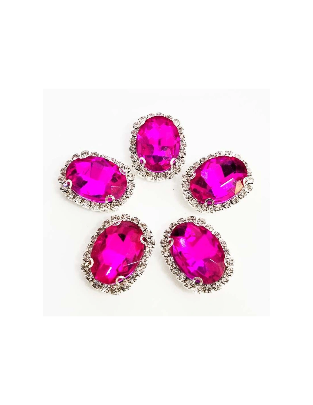 Pietra con castone Ovale cm 1,8X2,3 Fuchsia-Silver