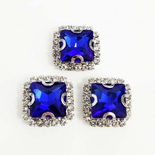 Square Stone setting 2.2x2.2 cm Sapphire-Silver 2