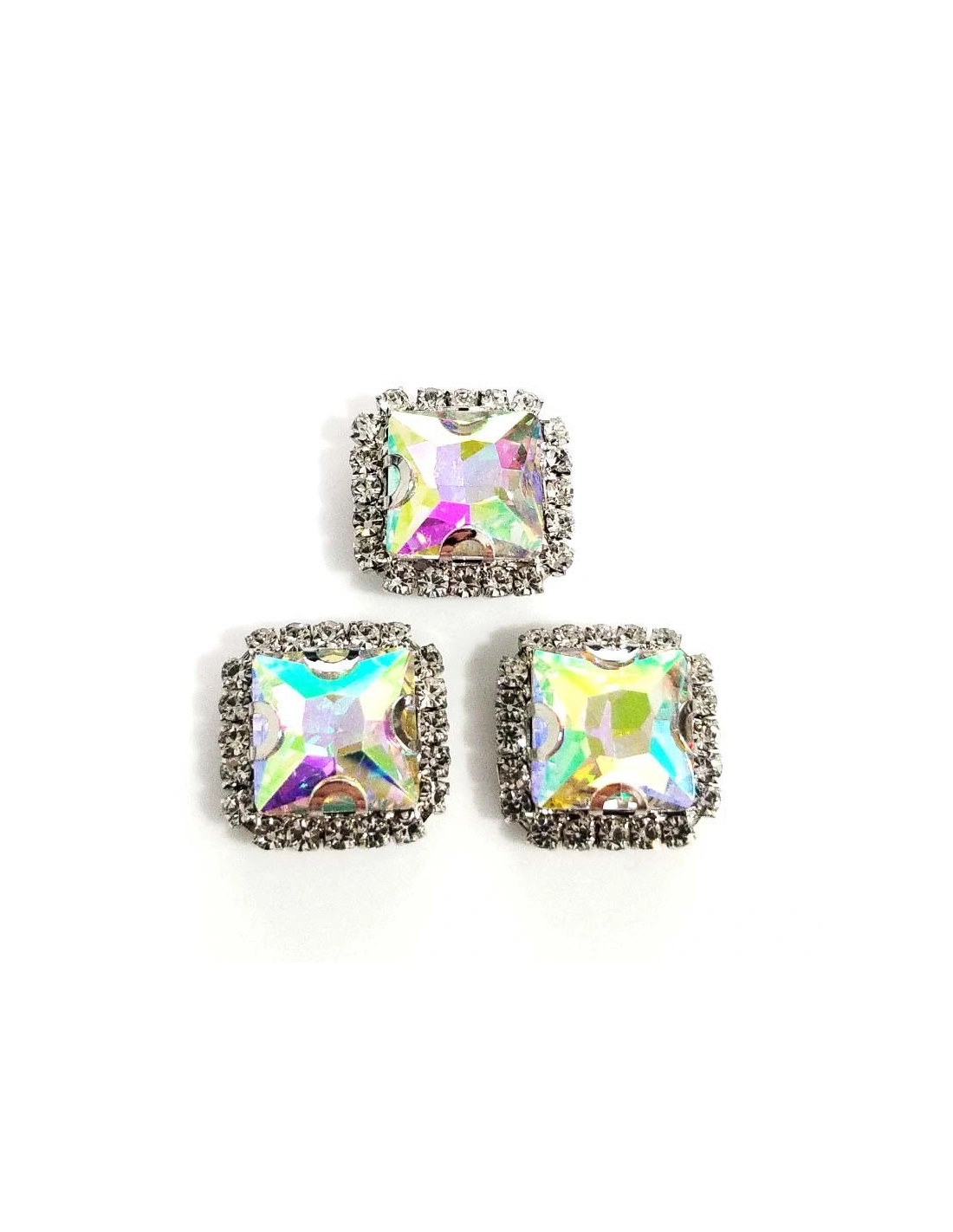 Pietra con castone Quadrata cm 1,8X1,8 Crystal Aurora Boreale-Silver