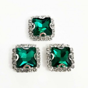 Pietra con castone Quadrata cm 1,8X1,8 Emerald-Silver 2