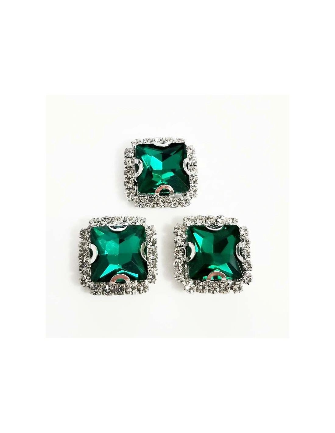 Pietra con castone Quadrata cm 1,8X1,8 Emerald-Silver