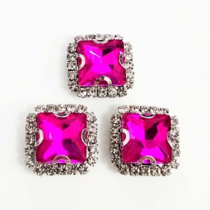 Pietra con castone Quadrata cm 1,8X1,8 Fuchsia-Silver 2