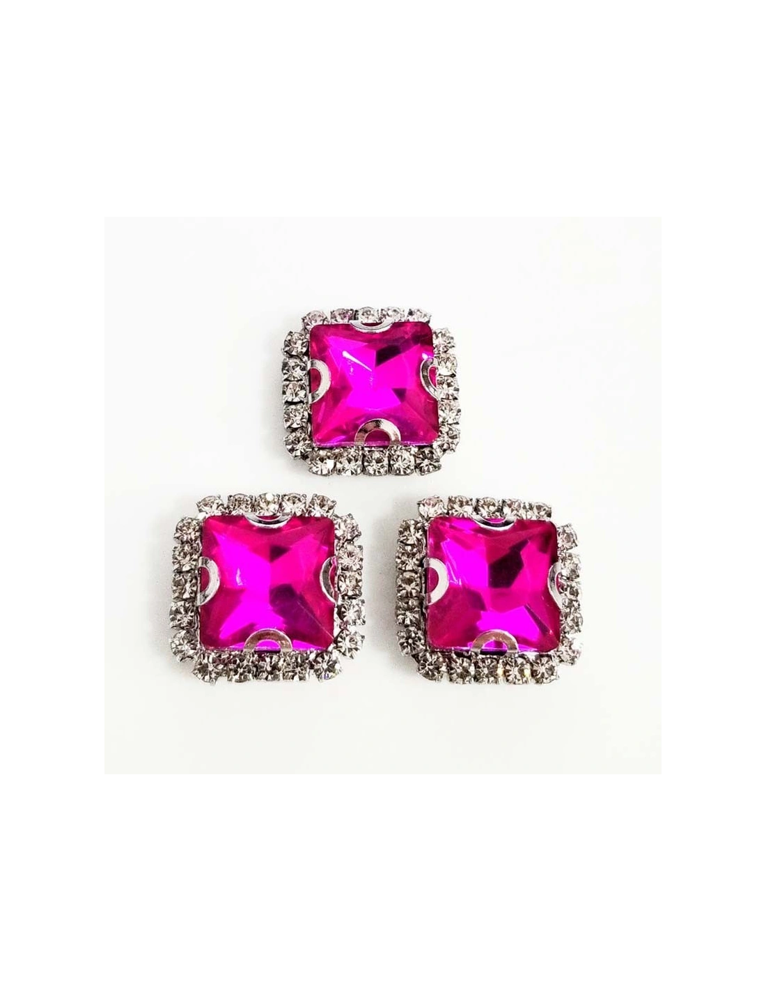 Pietra con castone Quadrata cm 1,8X1,8 Fuchsia-Silver
