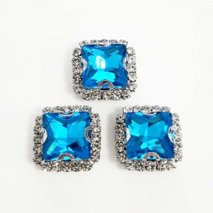 Square Stone setting 1,8X1,8 cm Aqua-Silver 2