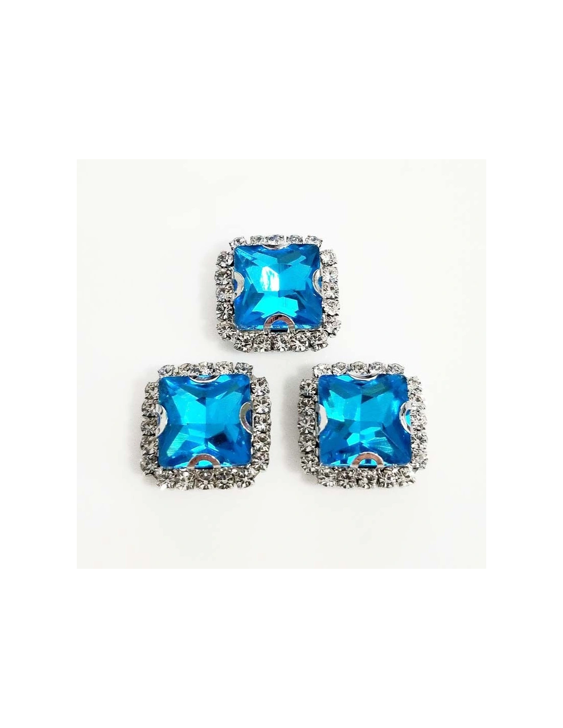 Pietra con castone Quadrata cm 1,8X1,8 Aqua-Silver