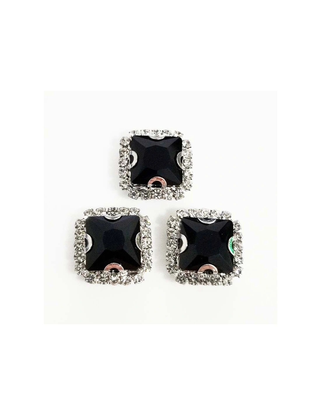 Square Stone setting 1,8X1,8 cm Jet-Silver