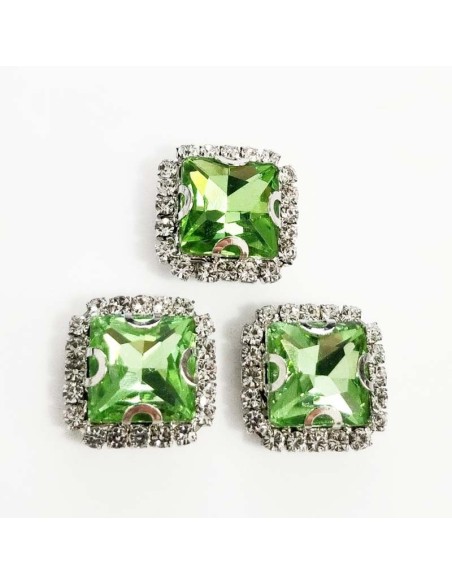Pietra Quadrata cm 1,8X1,8 Peridot-Silver - 1PZ - Pietre da cucire con castone