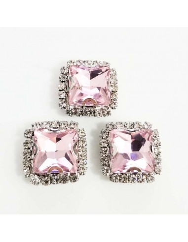 Pietra con castone  Quadrata cm 1,8X1,8 Lt. Rose-Silver Pietra con castone  Quadrata cm 1,8X1,8 Lt. Rose-Silver