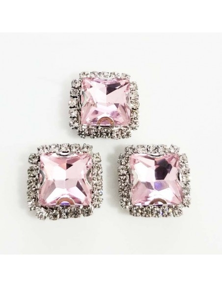 Pietra con castone  Quadrata cm 1,8X1,8 Lt. Rose-Silver Pietra con castone  Quadrata cm 1,8X1,8 Lt. Rose-Silver
