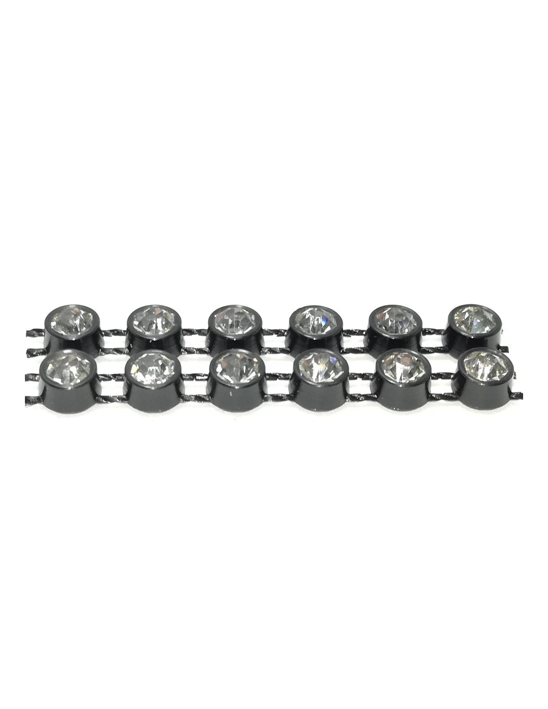 Strass Banding Plastic 2 row ss12 (mm3,20) Black -Crystal - 1MT - Rhinestone borders on a plastic base