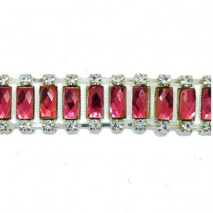 Catena Strass Gioiello cm 1,8 Pietra Fuchsia-Strass Crystal-Silver - 1 MT 2
