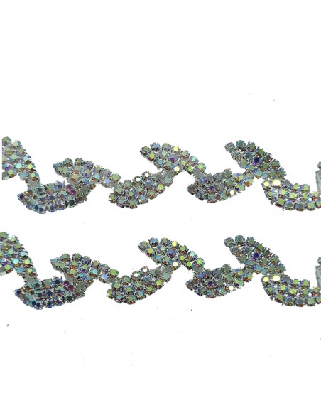Catena Strass Foglia Gioiello cm 1,5 Crystal AB-Silver - 1MT