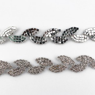 Catena Strass Foglia Gioiello cm 1,5 Crystal -Silver - 1MT 2