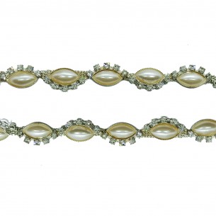 Catena Strass Gioiello cm 1,6 Crystal-Perle-Silver - 1MT 2