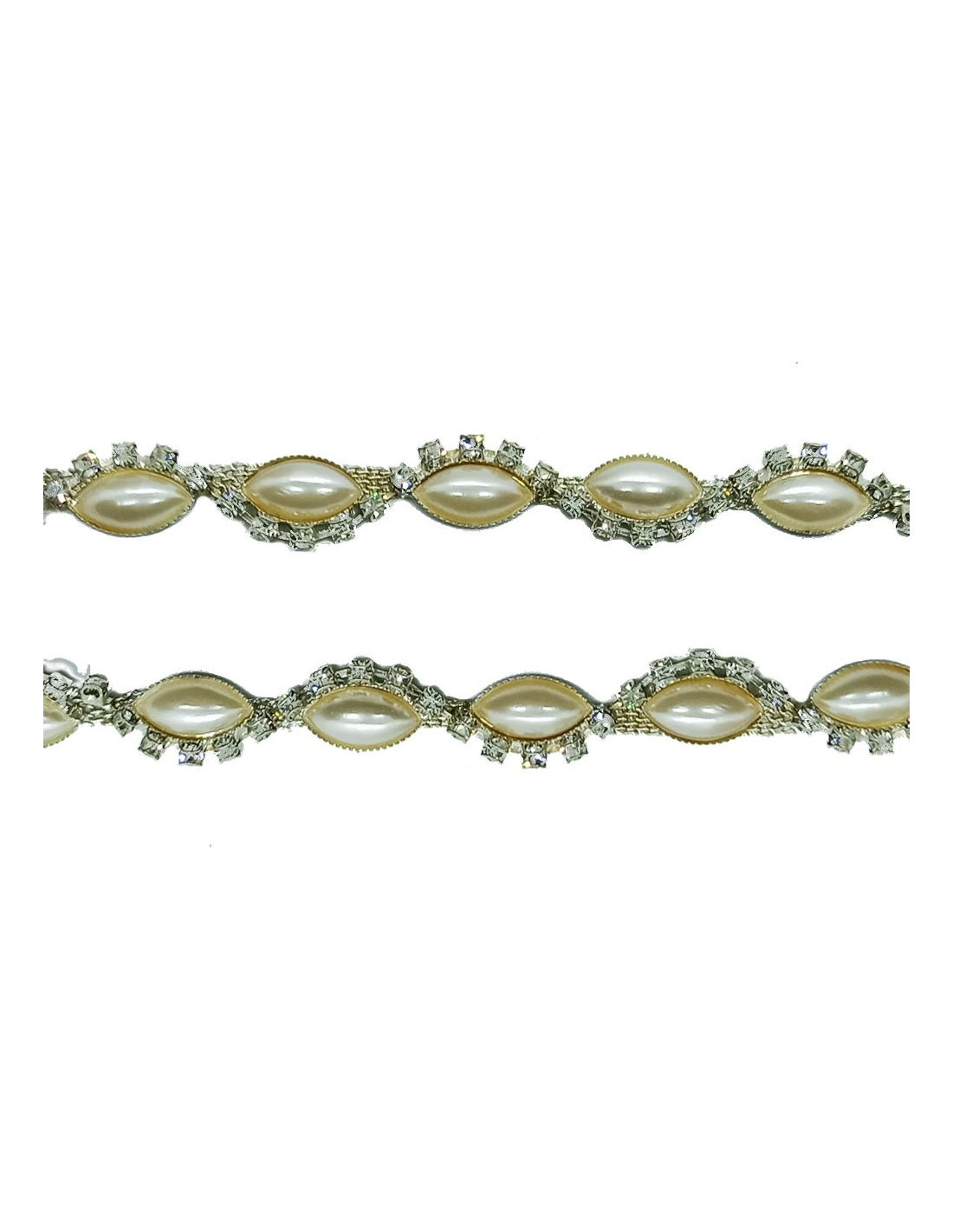 Catena Strass Gioiello cm 1,6 Crystal-Perle-Silver - 1MT