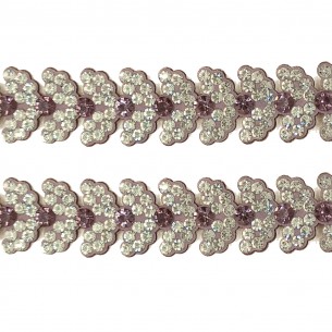Bordura Strass Gioiello Termoadesiva a forma di Foglie cm. 2,0 Crystal/Light Rose - 1MT 2
