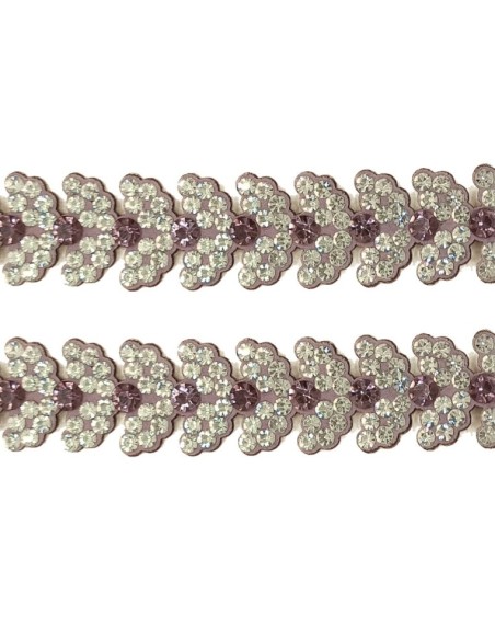 Bordura Strass Gioiello Termoadesiva a forma di Foglie cm. 2,0 Crystal/Light Rose - 1MT