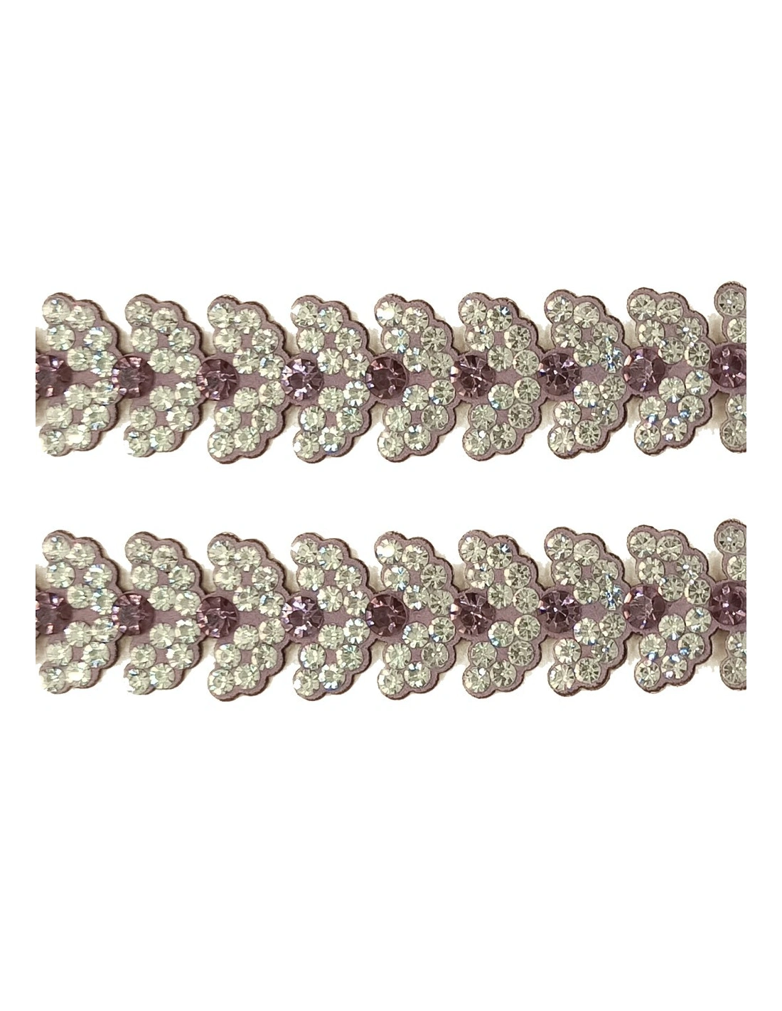 Bordura Strass Gioiello Termoadesiva a forma di Foglie cm. 2,0 Crystal/Light Rose - 1MT