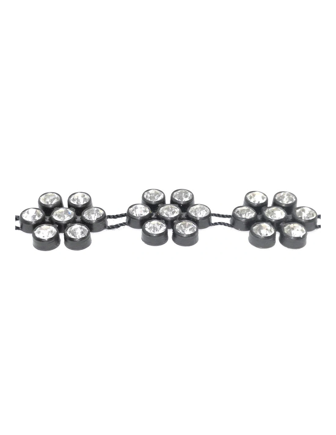 Bordura Strass su Filo ss 13 (mm 3,30) FLOWERS Black-Crystal - 1MT - Bordure strass su base plastica
